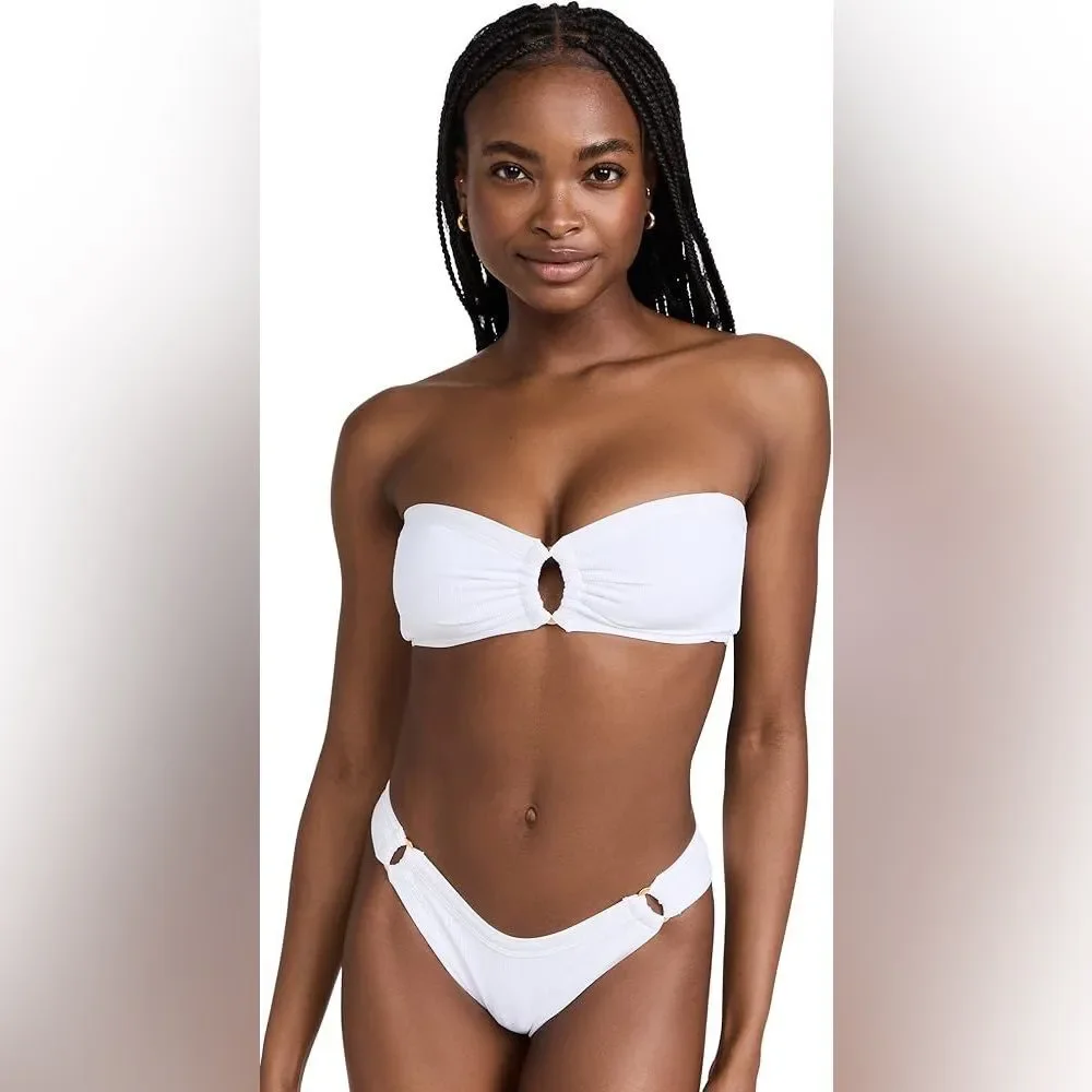 L*Space Bikini Set Maya Bikini Top & Anna Bitsy Bottom White Size XL NWT Swim